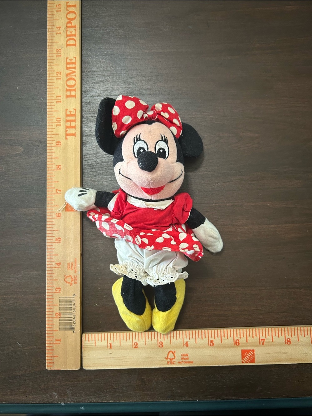 Disney Minnie Mouse Plush in Red, Black, White & Yellow Polka Dot Dress